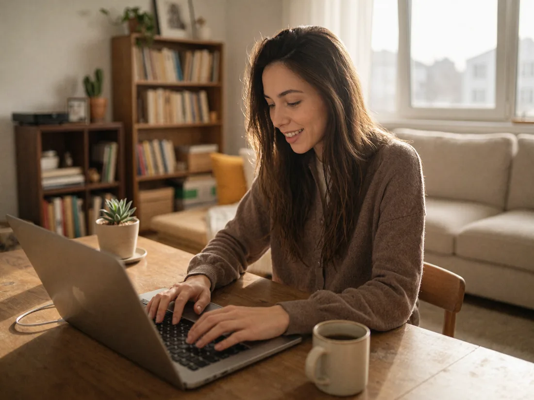 Business owner setting up her AI agent on a laptop at home